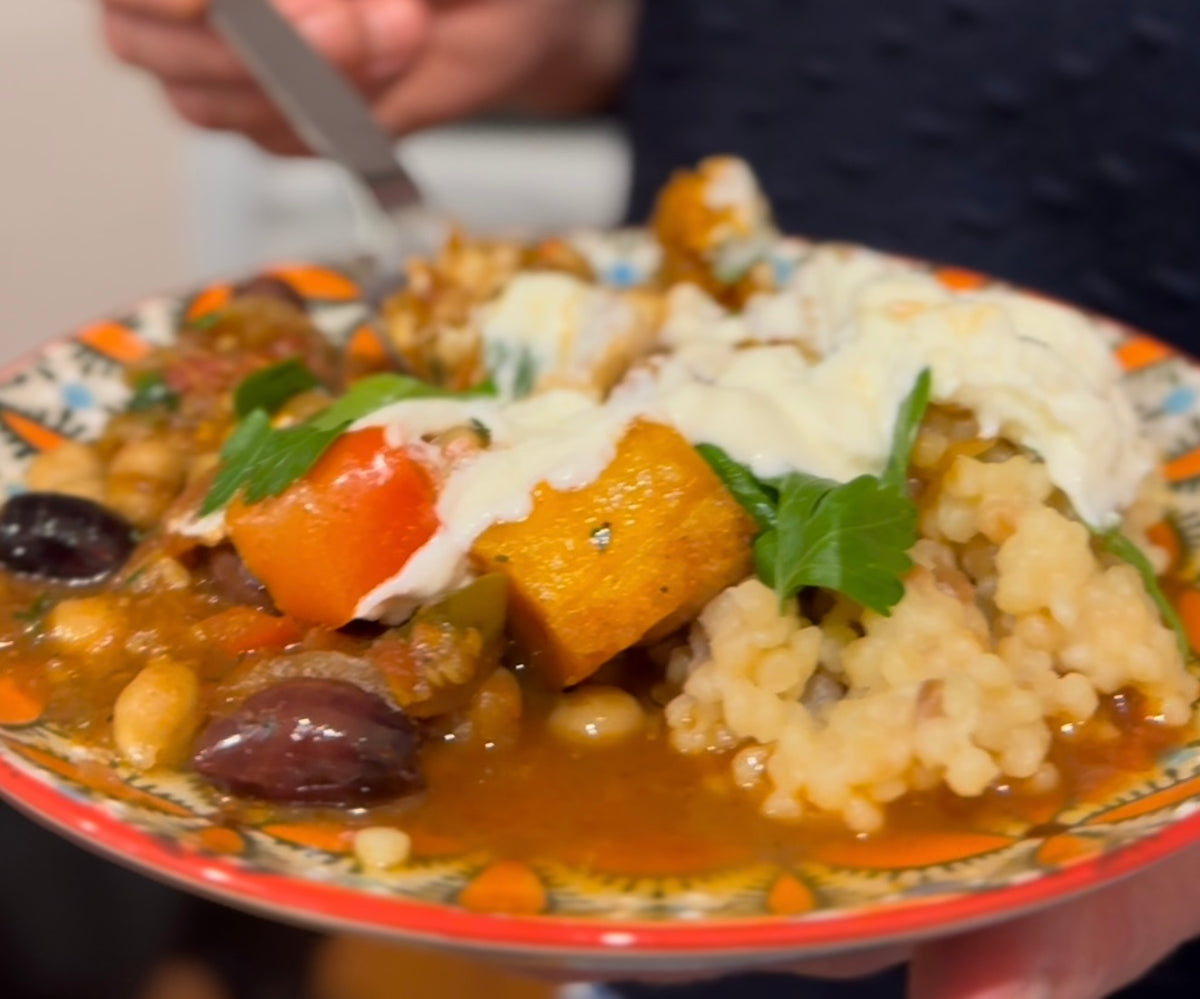 ROASTED VEGETABLE TAGINE WITH OLIVES AND CHICKPEAS