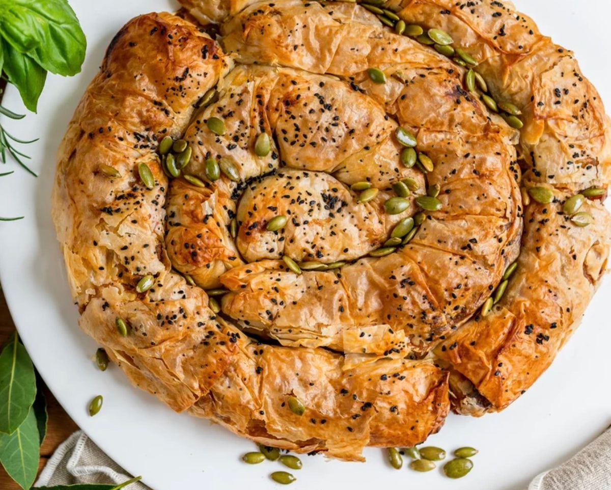 Cheese, Spinach and Pinenut Filo Coil Pie